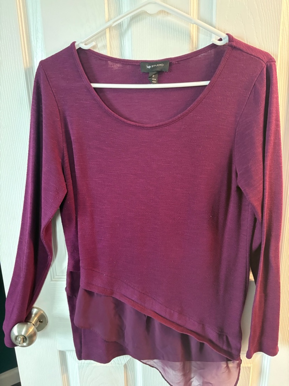 AB Studio Plum Long-Sleeve Layered Scoop Neck Top